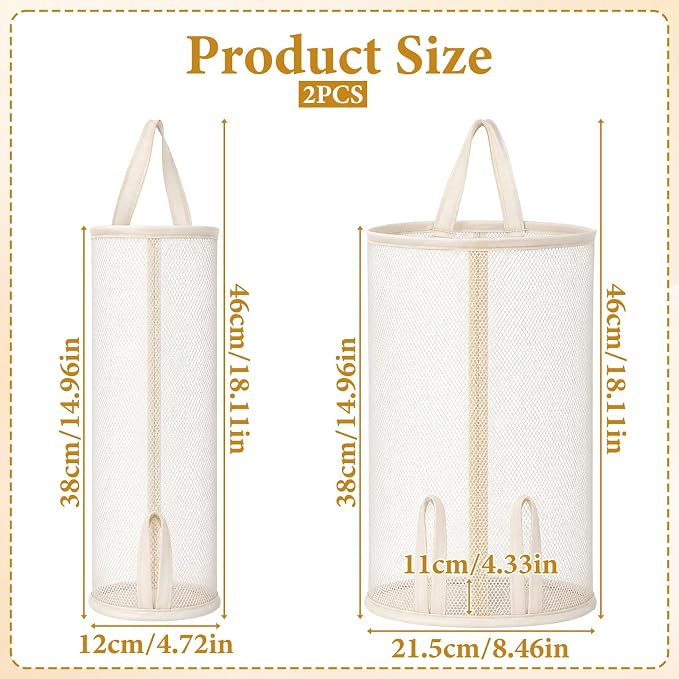 Grevosea 2 Pcs Hanging Sock Storage Bag, Wall Mount Closet Organizer for Socks Underwear Ties Scarves, Plastic Bag Holder for Kitchen Pantyhose Bra Laundry Room