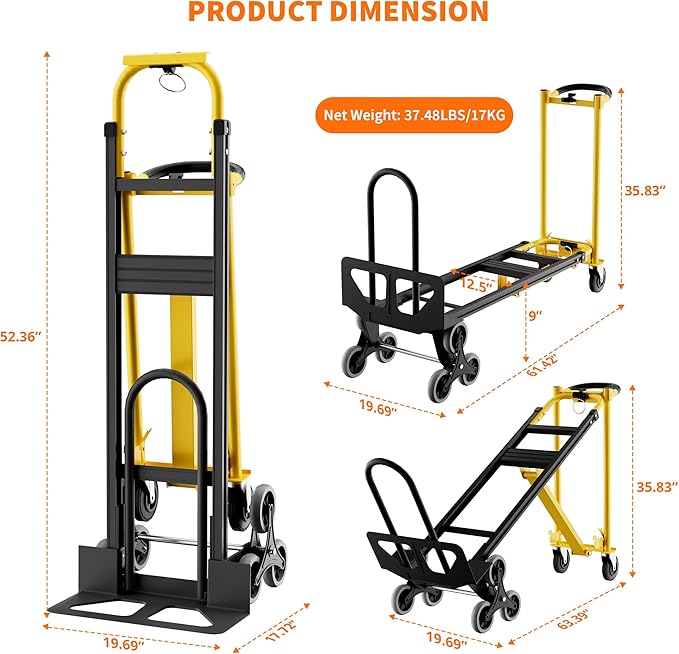 3-in-1 Convertible Hand Truck - 800 Lbs Heavy Duty Multi-Functional Aluminum Moving Dolly with Stair-Climbing Wheels - Folding Platform Cart & Utility Trolley for Home, Warehouse, Office