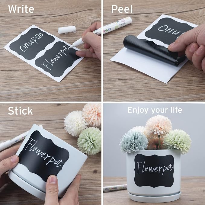 ONUPGO Chalkboard Labels (48 Pack), 4" x 3" Reusable Blackboard Stickers, Waterproof Chalkboard Sticker for Jars, Parties Decoration, Craft Rooms, Weddings, Storage, Organize Your Home & Kitchen