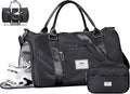 FIORETTO Womens Gym Tote Duffle Bag with Toiletry Bag, Sports Duffel Overnight Hospital Workout Carry on Bag for Girls with Wet Pocket & Shoe Compartment, Ideal for Travel, Swimming, Dance Black