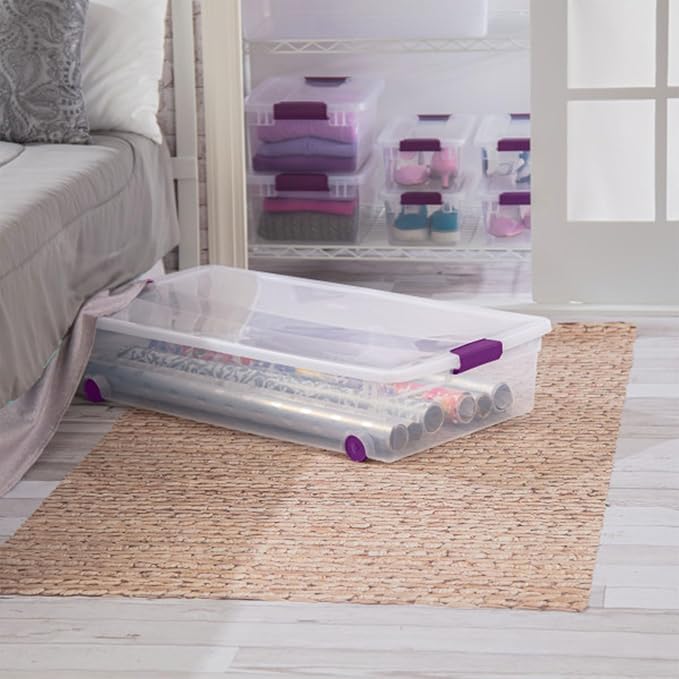 Sterilite 4-Pack 60 Quart ClearView Latch Box, Wheeled Organizer Bins with Latching Lids - Clear Plastic Organization Containers for Closet, Bedroom, Shelving Units and Everyday Home Storage