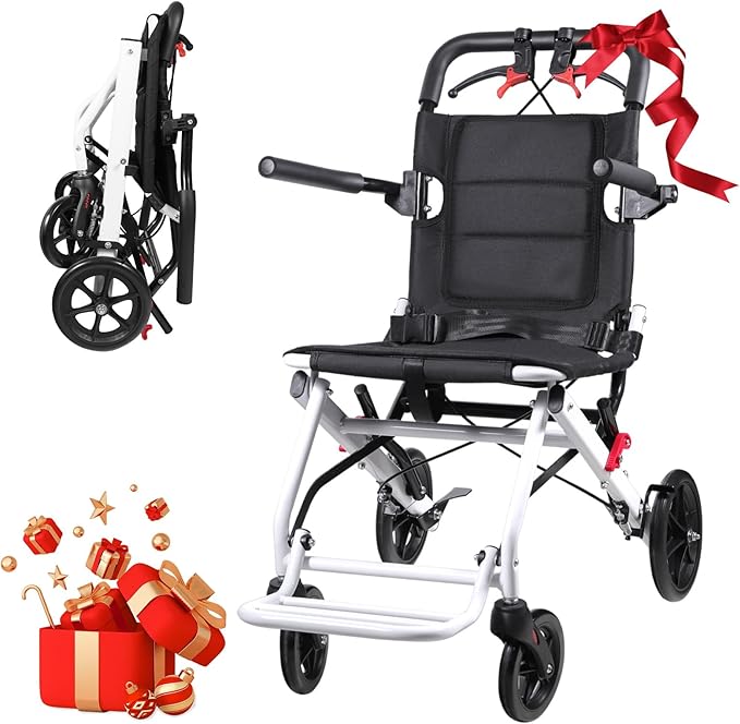 Under 17.6 lbs! Lightweight Transport Wheelchair for Adults & Seniors, Portable Folding Wheelchair, Compact Travel Wheel Chair for Airplanes, Cars & Indoor Outdoor Use