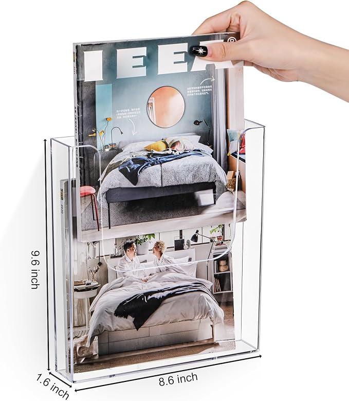 3 Pack Acrylic Brochure Holder, 8.5 x 11 Inch Brochure Holder Wall Mount, Clear Literature Organizer Pamphlet Flyer Display Plastic Magazine Holders for Wall