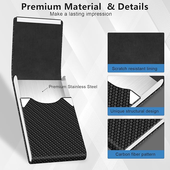 Black Carbon Business Card Holder with Magnetic Closure, Slim Metal PU Business Card Case for Men Women, 3.7 x 2.3 inches RFID Blocking Credit Cards Holder for Pocket or Bag Storage