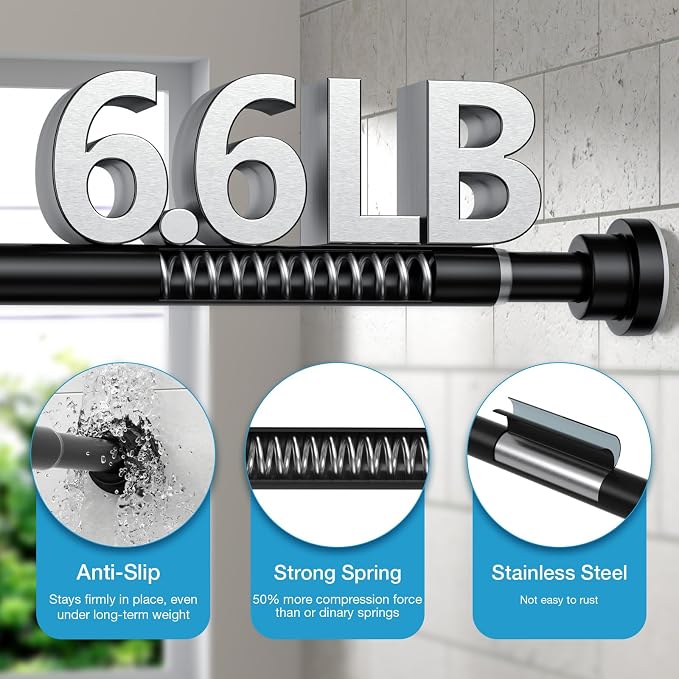 Tension Curtain Rod 31 to 75 Inch Spring Tension Rods for Windows Adjustable Curtain Rod No Drilling Expandable Pressure Curtain Rod Tension Rod for Closets,Bathroom,Kitchen,Doorway