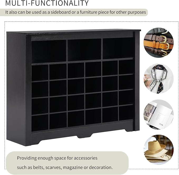 Harper & Bright Designs Sleek Design 24 Shoe Cubby Console, Modern Shoe Cabinet with Curved Base, Versatile Sideboard for Hallway, Bedroom, Living Room, Black