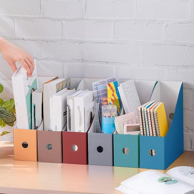 Colarr 12 Pack Cardboard Magazine Holders 12 Colors Magazine Storage Box with Label Stickers File Organizer Folder Book Holder for Desk Desktop Document Organizer for Office School (Classic Color)