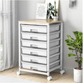 SYKIARIOL Rolling Cart with Drawers,Utility Cart with 6 Drawers,Rolling Storage Cart with Drawers and Wooden Tabletop & Lockable Wheel,White