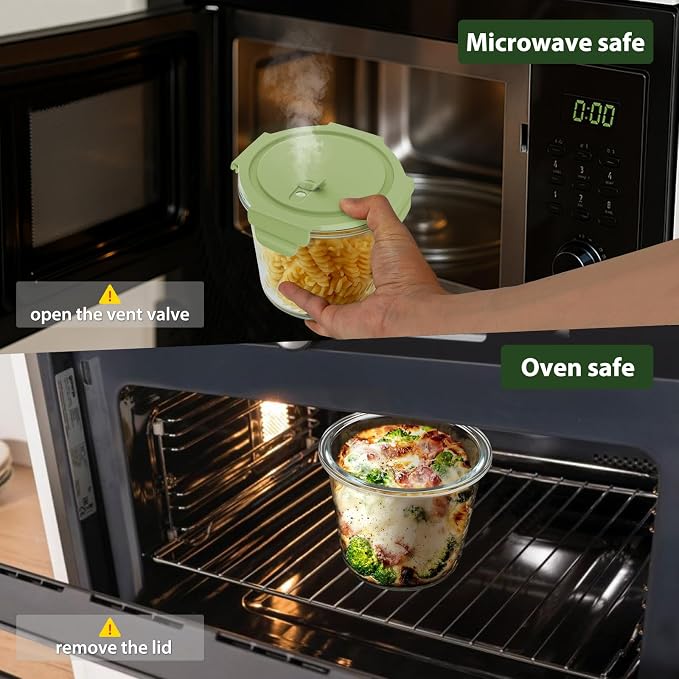 3Cup/23oz Glass Meal Prep Containers with Vented Lids Food Storage, 4 PACK | Soup Freezer丨Stew Sauce Leftover Storage丨Airtight丨Heat-Resistant丨BPA-Free丨Oven Microwave Dishwasher Freezer Safe丨Round & Tall