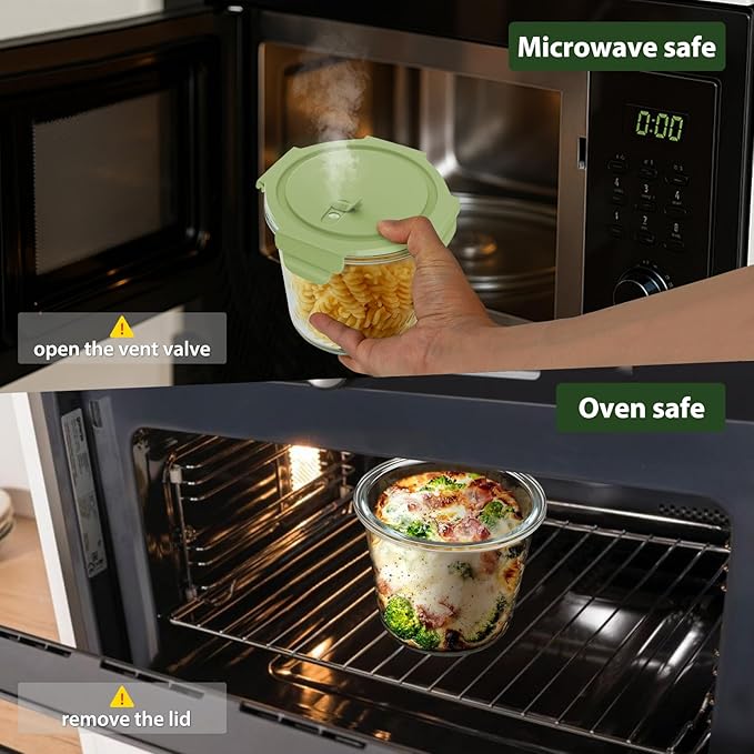 Freshmage 3Cup/23oz Glass Meal Prep Containers with Vented Lids, 6 PACK | Airtight丨Heat-Resistant丨BPA-Free丨Lunch Soup Leftover Food Storage丨Microwave Oven Dishwasher Freezer Safe丨Round