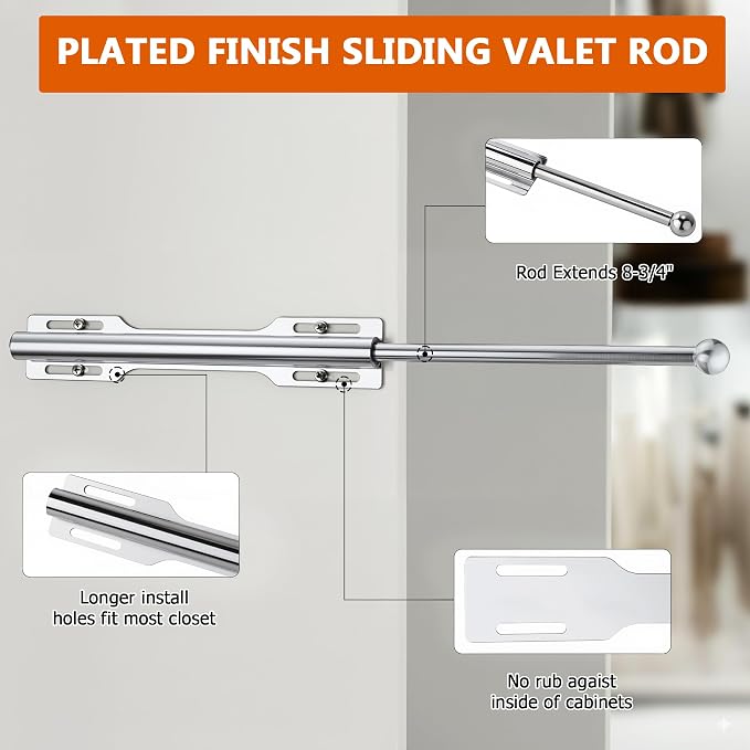 Pull-out Valet Rod for Closet 2 Pack, Chrome