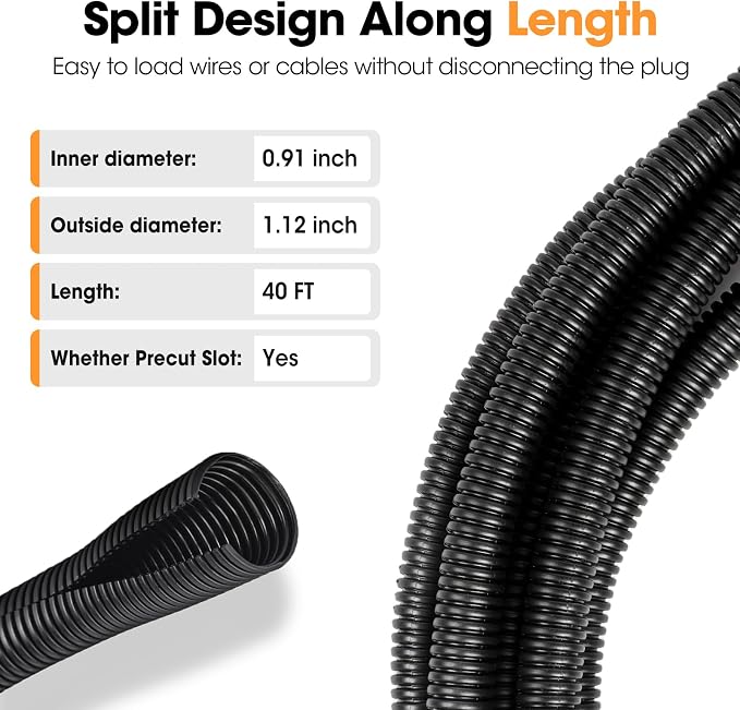 40 FT Wire Loom 1 Inch, Split Wire Loom Tubing Wire Conduit, Wire Protector Tubing – Black