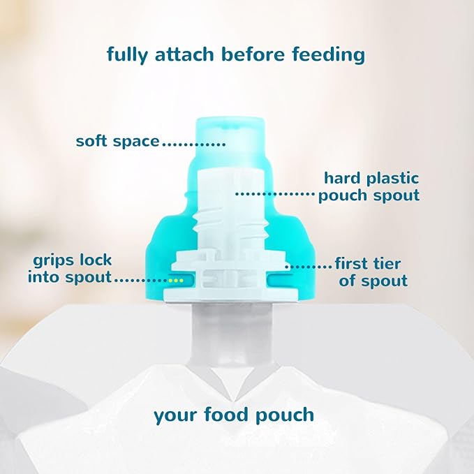 ChooMee SoftSip Food Pouch Top | Baby Led Weaning | No Spill Flow Control Valve, Protects Childs Mouth, 100% Silicone, BPA Free | Four Colors, 4 CT