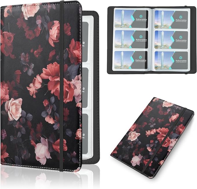 Floral Business Card Book Holder Organizer for Women, 240 Card Capacity, Stylish Name Card and Credit Card Holder for Professionals (Rose)