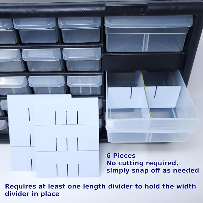 (24-Pack) Large Drawer Configurable Width Dividers compatible with Akro-Mils Plastic Storage Craft Cabinets, (Dividers Only)