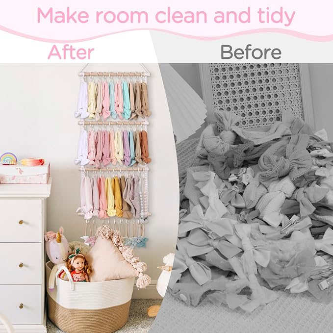POVETIRE Headband Holder for Girls Baby Headband Organizer Head Bands Hair Accessories Display Organizer Wall Hanging Decor for Nursery baby Room
