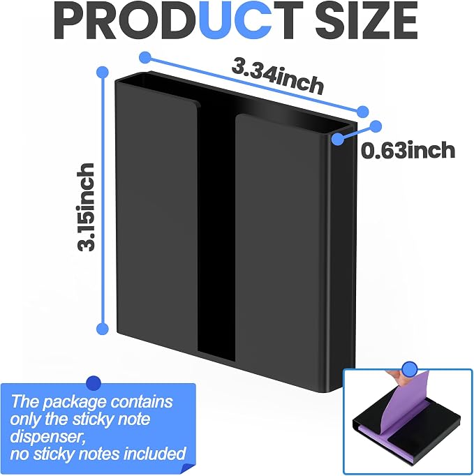 4 Pcs Sticky Note Dispenser, Magnetic Sticky Note Holder for Post It Notes, 3 x 3 Inch Sticky Note Organizer for Office Home Classroom, Black