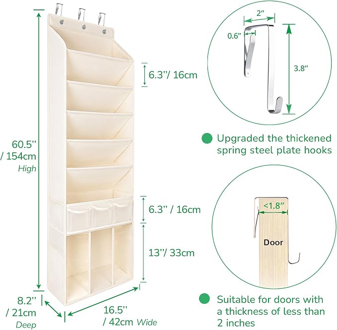 3in1 Over The Door Shoe Organizer with 5 Slanted Compartments,Removable Storage Bin & Transparent Pockets,Thickened Waterproof Oxford Fabric Shoes Rack for Shoes,Boots,Toys,Daily Essentials. (Beige)