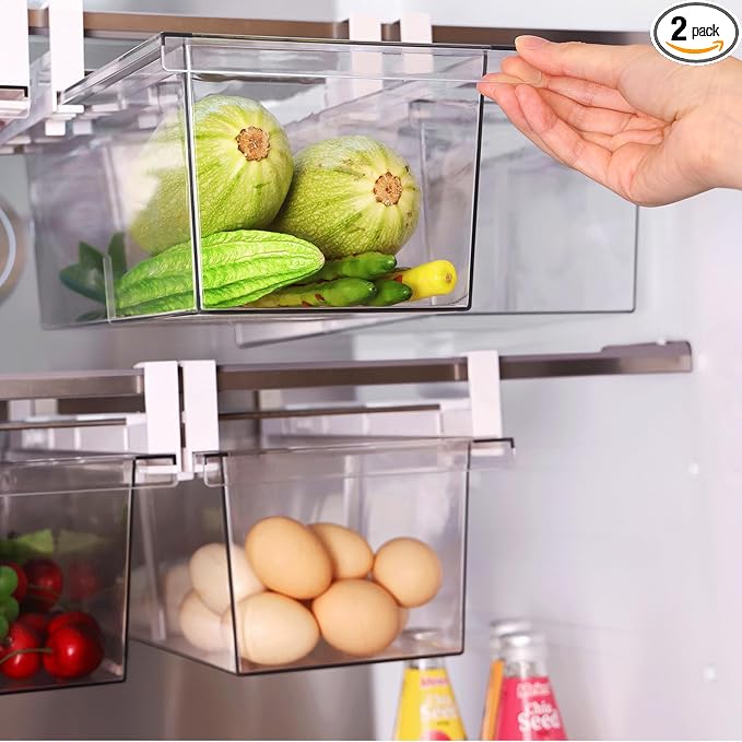 Yatmung 2 Pack Extra-Large Deli Drawer Organizer for Refrigerator Pull Out | Fridge Drawer Organizer and Storage Containers - Meat, Cheese, Produce, Fridge Sliding - Fridge Organization Bin