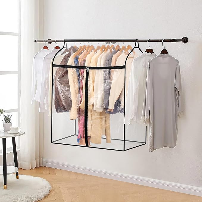 Hanging Garment Bag for Closet Winter Clothes Storage with Clear Window Coat Rack Cover Large Clothing Bags with Zipper Dust Proof Dress Protector (Big)