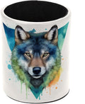 Leather Pen Holder for Desk, Watercolor Wolf Pencil Cup Pen Organizer Makeup Brush Holder for Office Home Kids Countertop Desk Accessory Storage