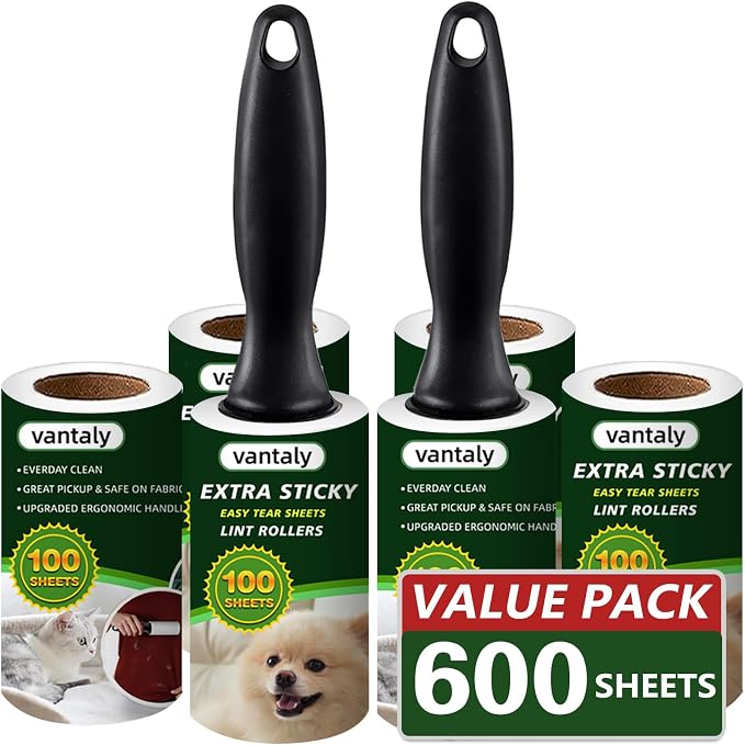 Lint Rollers for Pet Hair Extra Sticky | Large quantity and durable,deep cleaning,Reusable,600 Sheets Value Set,Daily cleaning tools,2 Upgraded Handles