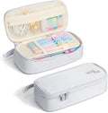 Four Candies Large Pencil Case, 5 Compartments Pen Organizer, Big Capacity Canvas Pencil Pouch Bag for School Supplies, Portable Stationery Holder for Teen Girls, Women (Light Gray)