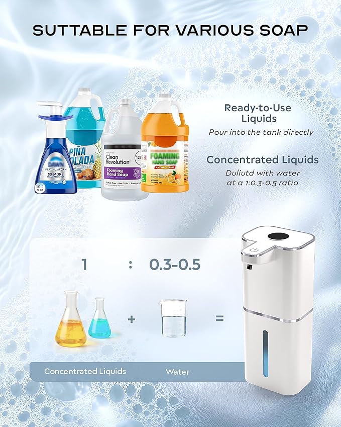 Automatic Soap Dispenser Touchless, 6-Level Adjustable,13.5oz/400ml Rechargeabled Wall Mounted Smart for Bathroom and Kitchen Dish Soap,White