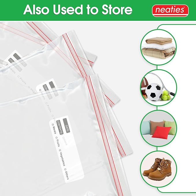 Neaties 5 Gallon Resealable Bags – Heavy Duty Jumbo Freezer Bags with Dual Zipper – 18x24" Extra Large with Writable Space for Kitchen or Home Storage – BPA-Free Food Grade Plastic – 14 Pack