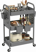 danpinera 3 Tier Rolling Cart with Retractable Dividers, Multi-Functional White Rolling Utility Cart with Pegboards, Hooks & Hanging Cups for Nursery, Living Room, Studio