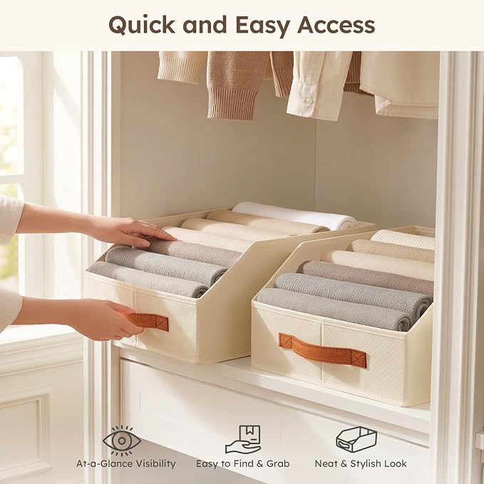 Homsorout Fabric Storage Bins for Organizing - 6 Pack Large Trapezoid Collapsible Storage Bins with Front Handle, Closet Organizers and Storage for Bedroom, Home Shelves, Small Spaces, Beige