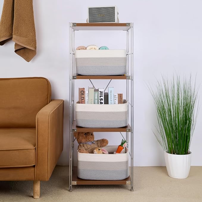 MiniArk Large Storage Baskets for Shelves, 17 x 13 x 7.5” Closet Organizers Bins for Clothes Blanket Towels, Baby Nursery, Toy Baskets Box, Woven Rope Baskets, 2 Packs Gradient Grey