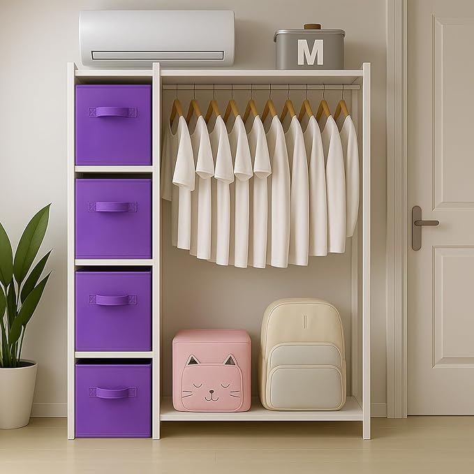 PowerKing Collapsible Storage Cubes, Farbic Storage Bins, Violet, 2 Pack | Sturdy, Lightweight, Easy Pull Handle, Closet & Shelf Organizer, Clothes and Toys Storage, 10.5'' x 11'' x 10.5''