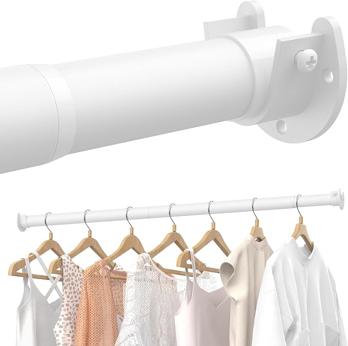 Supforce Closet Rods for Hanging Clothes, 17 to 99 Inches Stepless Adjustable Metal Closet Rod, 1.3 Inches Heavy Duty Clothes Hanging Rod for Closet Wardrobes Laundry RV, White