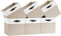 Cube Storage Bins | 9.5"x9.5"x9.8", Beige & White, 6 Pack | Multi-Size | 2X Thick Support Board | Vegan Leather Handles | 7.7 oz/yd² Fabric | 10"x10" Drawer Insert Basket