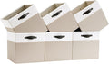 Cube Storage Bins | 11.8"x11.8"x9.8", Beige & White, 6 Pack | Multi-Size | 2X Thick Support Board | Vegan Leather Handles | 7.7 oz/yd² Fabric | 12"x12" Drawer Insert Basket