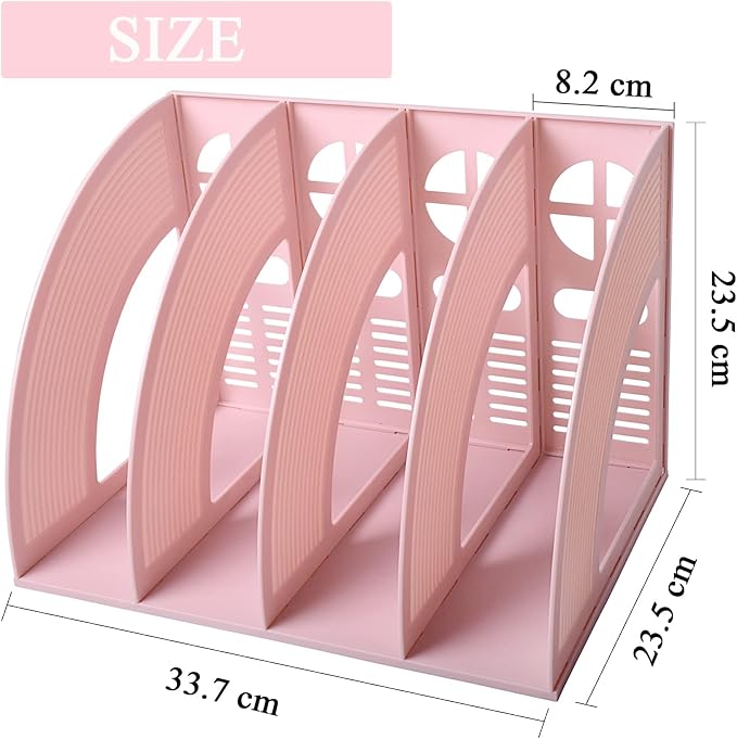 A4 File Holder Magazine File Folder Desk Organizer, 4 Vertical Compartments Bookshelf Document Divider Paper Box Bookends for Office Home Organization and Storage Racks