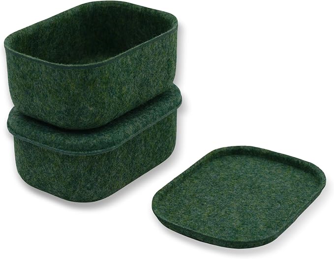 Welaxy Small Hide Storage Containers with Lids, Natural Beige felt bin with Lid Set of 2 (Forest Green)