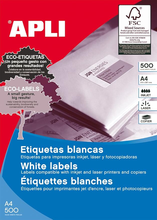 APLI Permanent Labels 105.0 x 29.0 mm 500 Sheets 10562