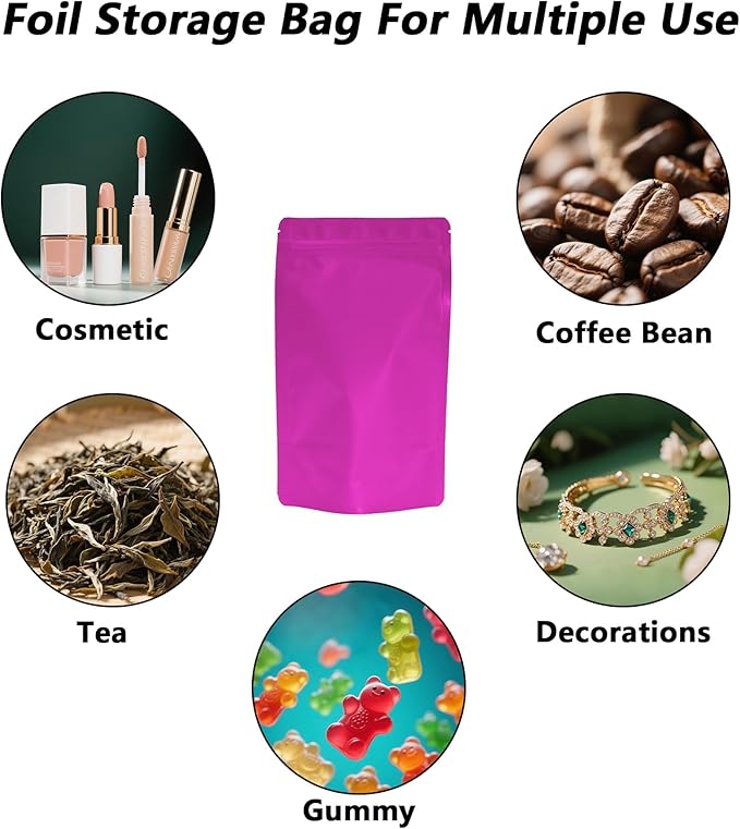 100PCS Smell Proof Resealable Pouch Bags,ULIFESTAR Aluminum Foil Flat Food Storage Bag,Sealable Pcsaging Zipper Pouches with Tear Notches for Pcsaging Lipgloss,Jewelry,etc(12*20cm/4.72*7.87",Purple)