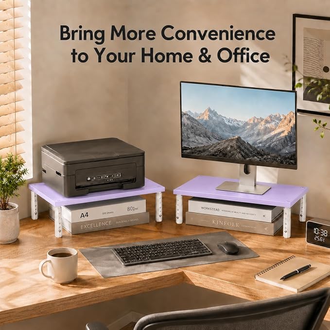 OPNICE Desk Organizers and Accessories, Adjustable Computer Monitor Stand Riser, Laptop Stand, Office Desk Accessories & Workspace Organizers for Women, Purple Wood