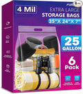 FURWEY 25 Gallon Extra Large Storage Bags 35”x 24”Resealable Clear Bags with Handle 4 Mil Thick Heavy Duty Big Bag for Clothes Pillow Travel Moving,Bedding,Shoes and Toys Storage, Pack of 6