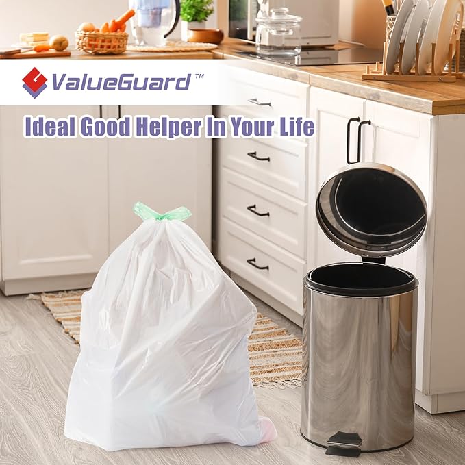 ValueGuard Trash Bags Garbage Bag 13 Gallon Drawstring Tall Waste Bag for Kitchen Office Party 0.8 Mil (200 Count)