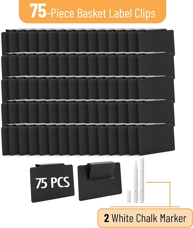 Mr. Pen - Storage Bin Labels Clip On Set, 77 pcs | 75 Removable Bin Labels Clip On with 2 Chalk Markers, Black Plastic