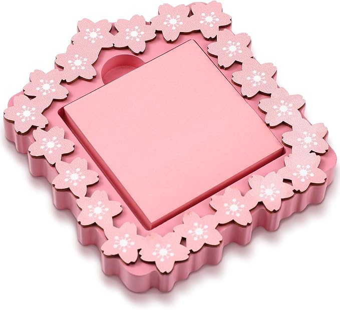 Cherry Blossom Sticky Note Holder Large Wood Notepad Dispenser 3 x 3 Sticky Notes Organizer Cute Self Stick Memo Pad Holder for Desk Office Back to School Gift, No Pads Included