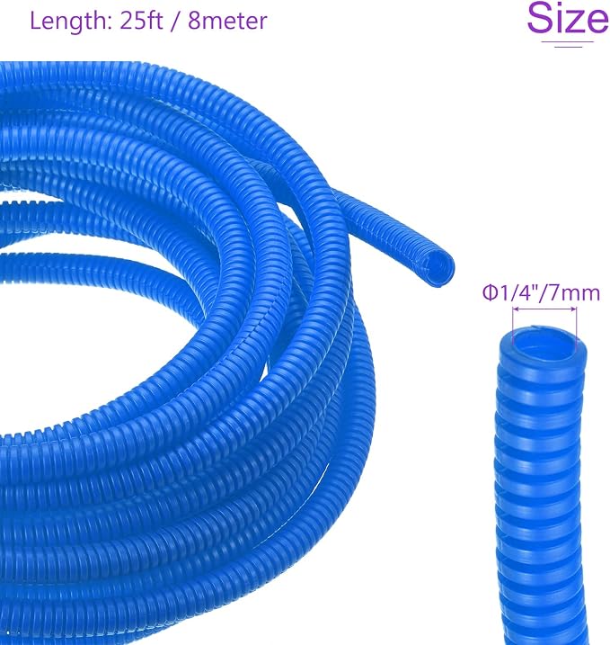 DMiotech 25ft Wire Loom Split Tubing 1/4 Inch(6.5 Mm) ID, Cord Protectors from Pet Flexible Conduit Cable Management for Office, Home, Garden, Blue