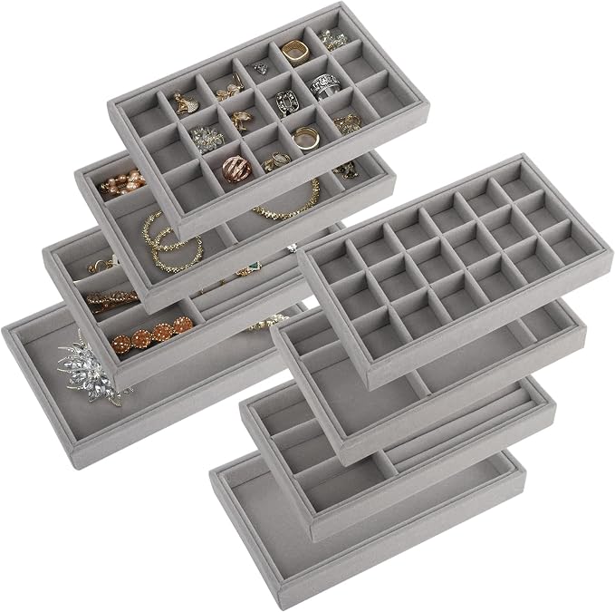 yarlung 8 Pack Velvet Jewelry Trays, Drawer Insert Jewelry Organizer Earring and Ring Storage, Divided Jewelry Holder for Bracelet Display, Necklace, Brooch, Watch