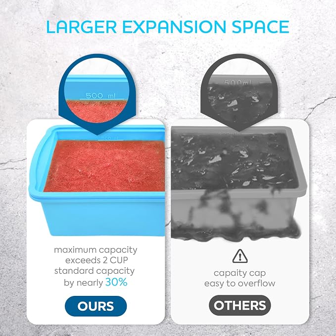 ZIP STANDING Silicone Freezer Trays with Lid,2-cup Soup Freezer Container large Ice Cube Molds with Reinforced Steel Ring Top for freezing Soup Sauce Broth Leftovers oven Dishwasher -Safe (red)
