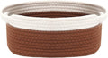 JMvicyroam Woven Basket,Small Rope Storage Bin with Handles & Ribbon Bag, Organizer for Shelves Closets,Gift Basket Empty for Birthday,Books,Dog Toys, White&Brown