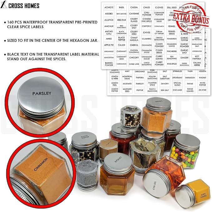 Magnetic Spice Jars Combo Pack 29 Pack (9 Large 4 oz + 20 Small 2 oz) Refrigerator Hexagon Glass Spice Jar Magnetic Lid Shaker Spice Labels Magnetic Glass Spice Container for RV Kitchen Fridge Cabinet